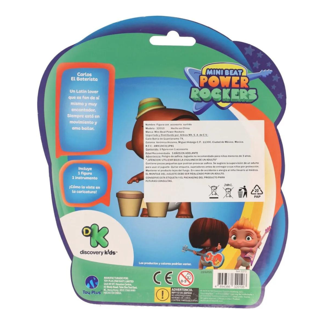Mini Beat Power Rockers Figura Carlos 10 cm + Accesorio Instrumento Musical 