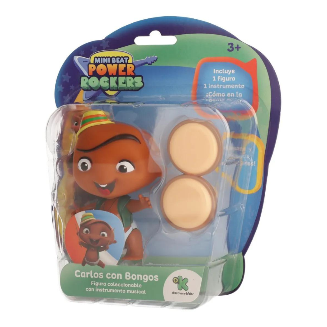 Mini Beat Power Rockers Figura Carlos 10 cm + Accesorio Instrumento Musical 
