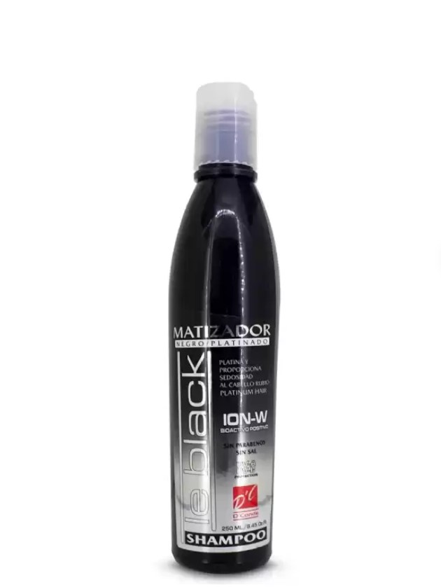 Shampoo Matizador Negro Para Cabello Platinado D'conde 250 ml Pelo Teñido, Matizador de Canas, Sin Sal y sin Parabenos