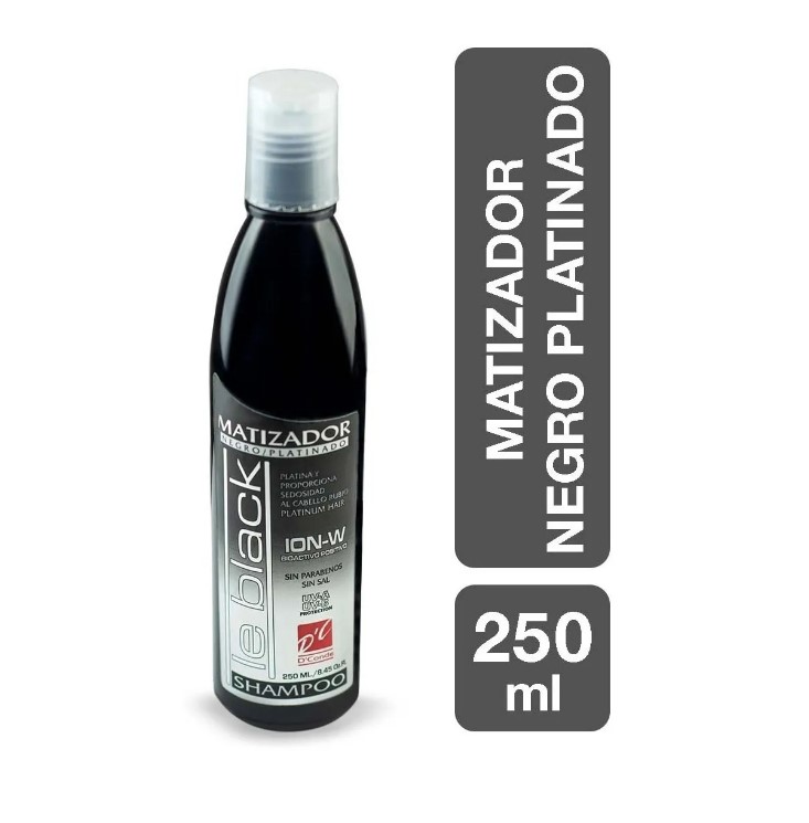 Shampoo Matizador Negro Para Cabello Platinado D'conde 250 ml Pelo Teñido, Matizador de Canas, Sin Sal y sin Parabenos