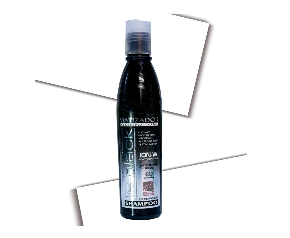 Shampoo Matizador Negro Para Cabello Platinado D'conde 250 ml Pelo Teñido, Matizador de Canas, Sin Sal y sin Parabenos