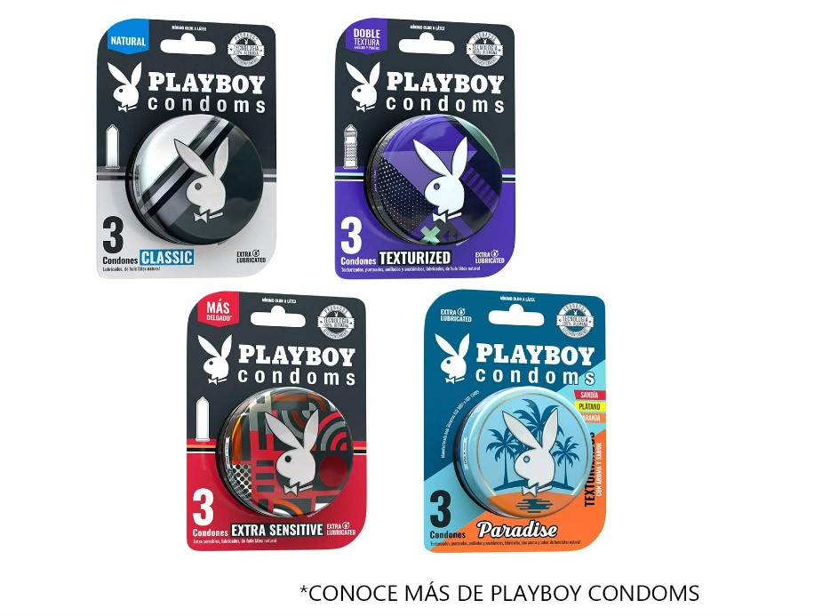 100 Condones Playboy® Mix & Play Preservativos Con Vitrolero Esfera