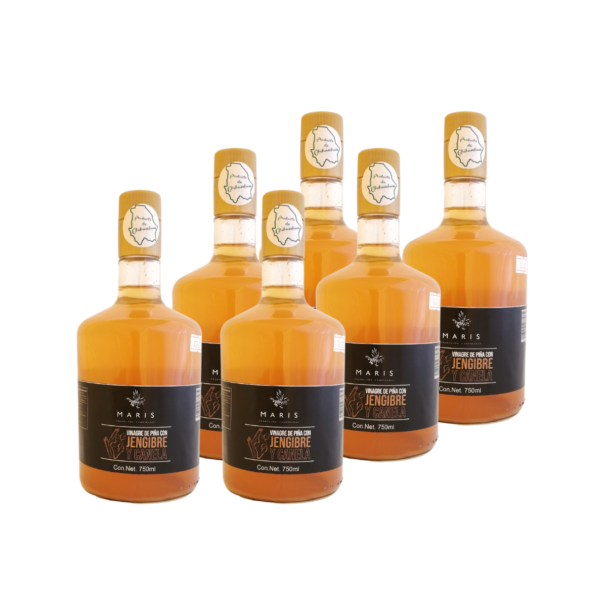 Paquete 6 piezas Vinagre de Piña con Canela y Jengibre
