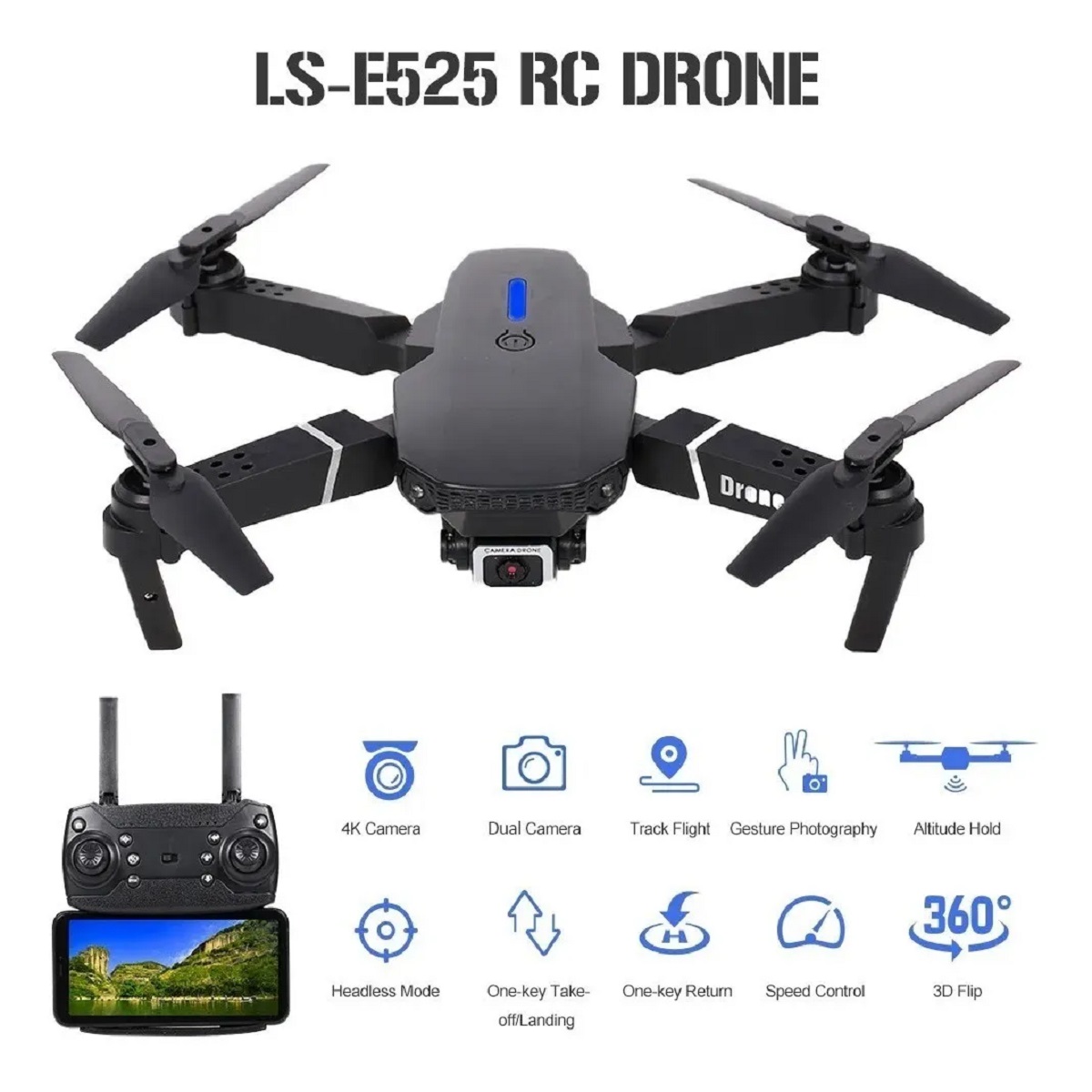 Dron E525 PRO con evitación de obstáculos doble cámara