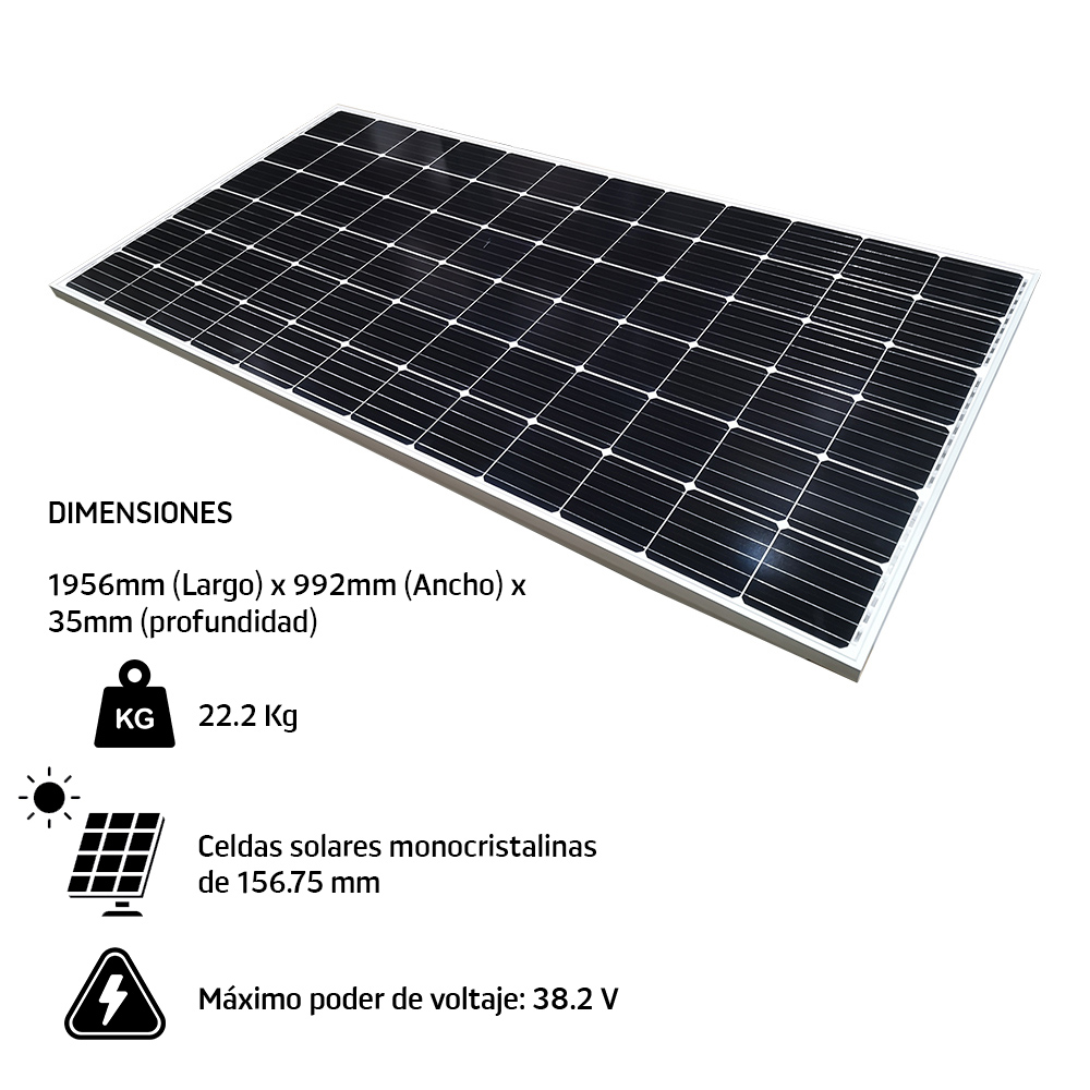 Panel Solar Bifacial de 340 Watts con Celdas Monocristalinas de Silicio y Estructura de Aluminio Ideal para Instalaciones de Alto Consumo / Master / MP-CELDA340WN