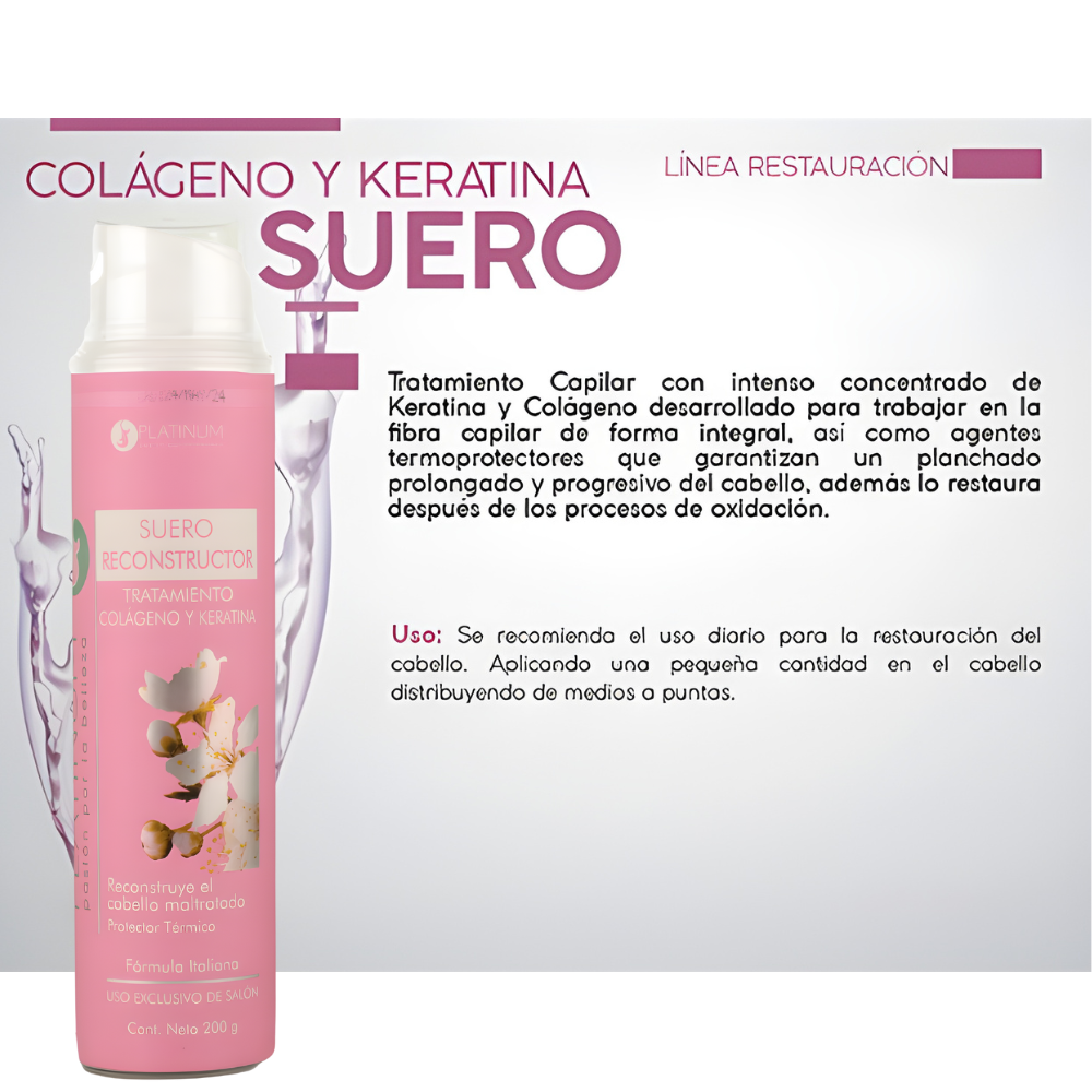 Tratamiento Platinum Suero Reconstructor Colágeno Keratina paquete 12 piezas 