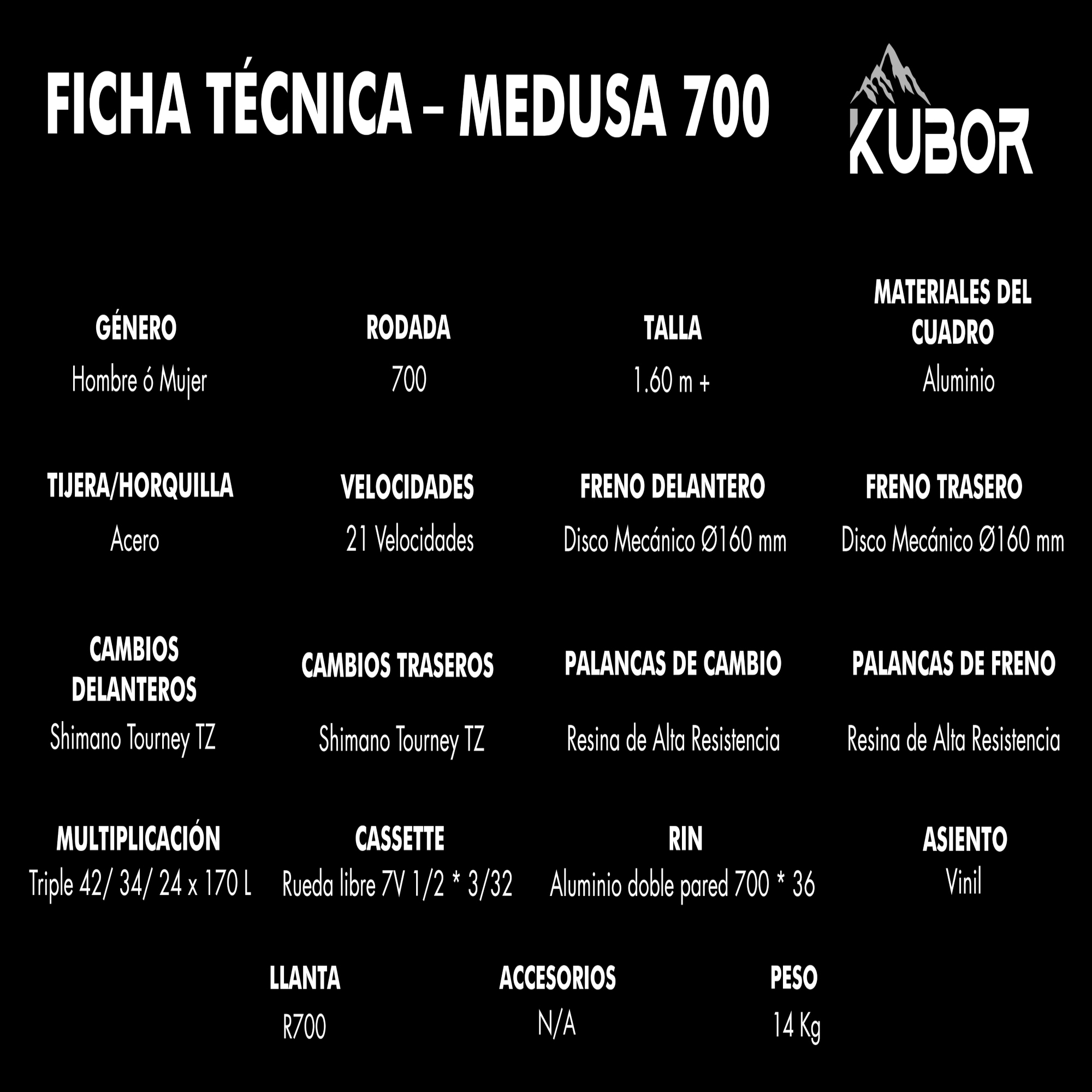 Bicicleta Hibrida Montaña Ruta Urbana R 700 Kubor Aluminio