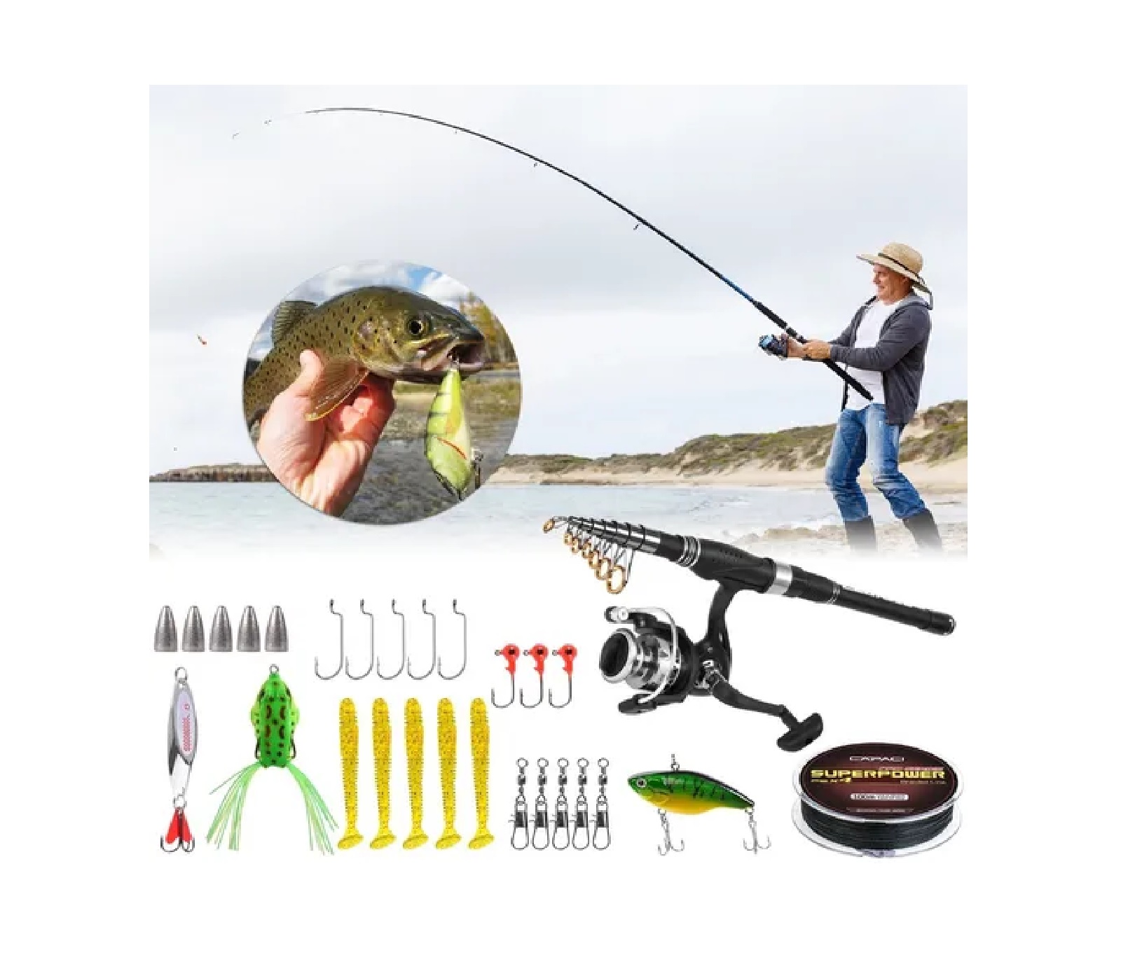 Kit de pesca combo Caña De Pescar Y Carrete