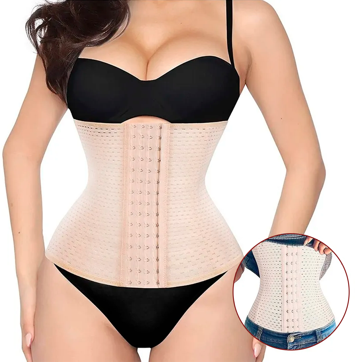 Faja Cinturilla Colombiana Corset Reductor Lenceria Femenina Color Beige