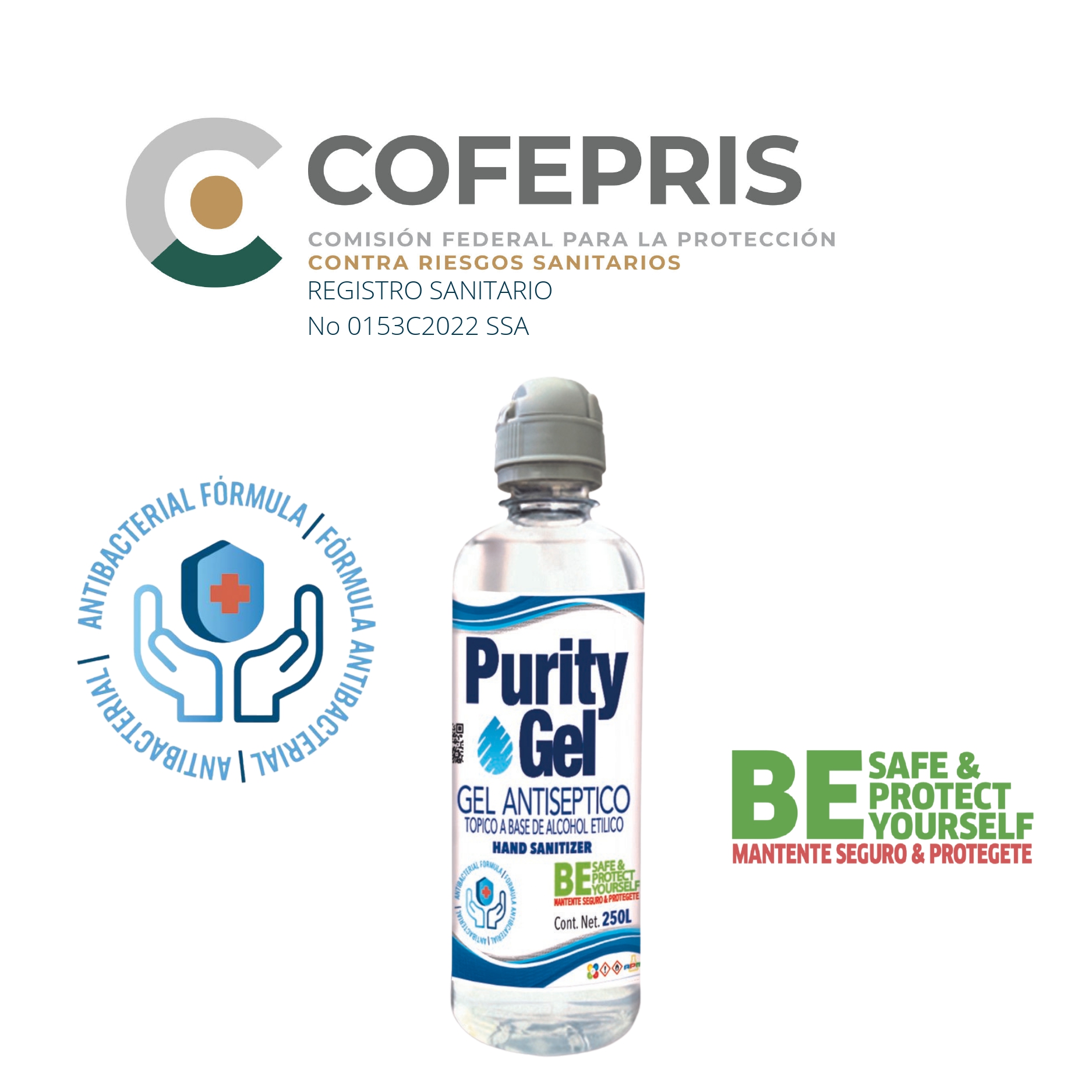 Gel Antibacterial Para Manos 250ml Purity Gel Mayoreo 24pzas