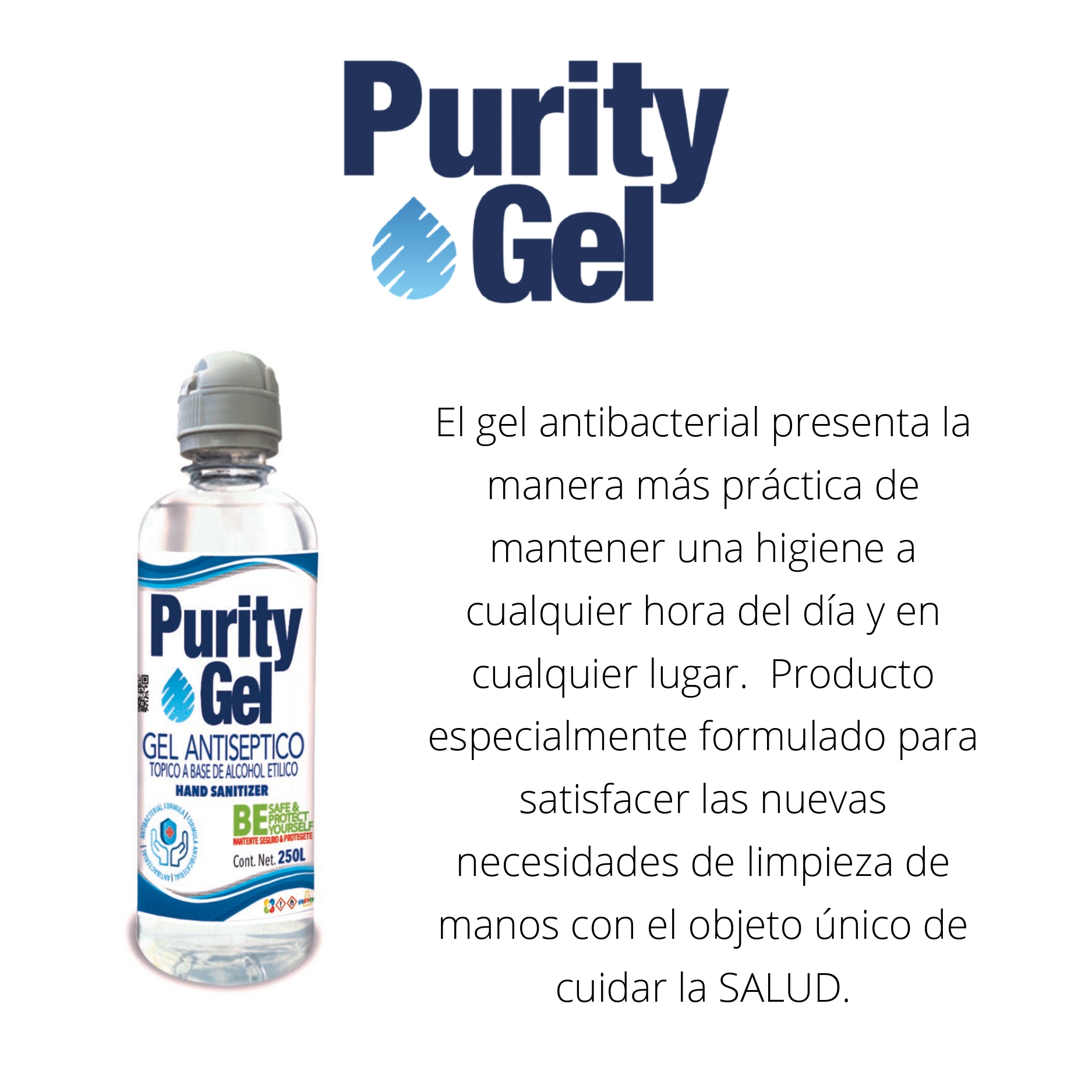 Gel Antibacterial Para Manos 250ml Purity Gel Mayoreo 24pzas