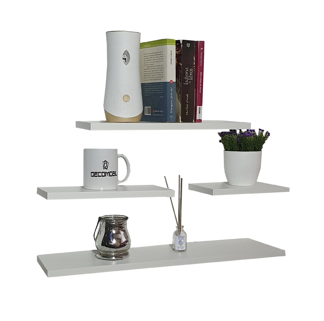 Set 4 Repisas Flotantes Minimalistas Melamina 20/30/40/60x15