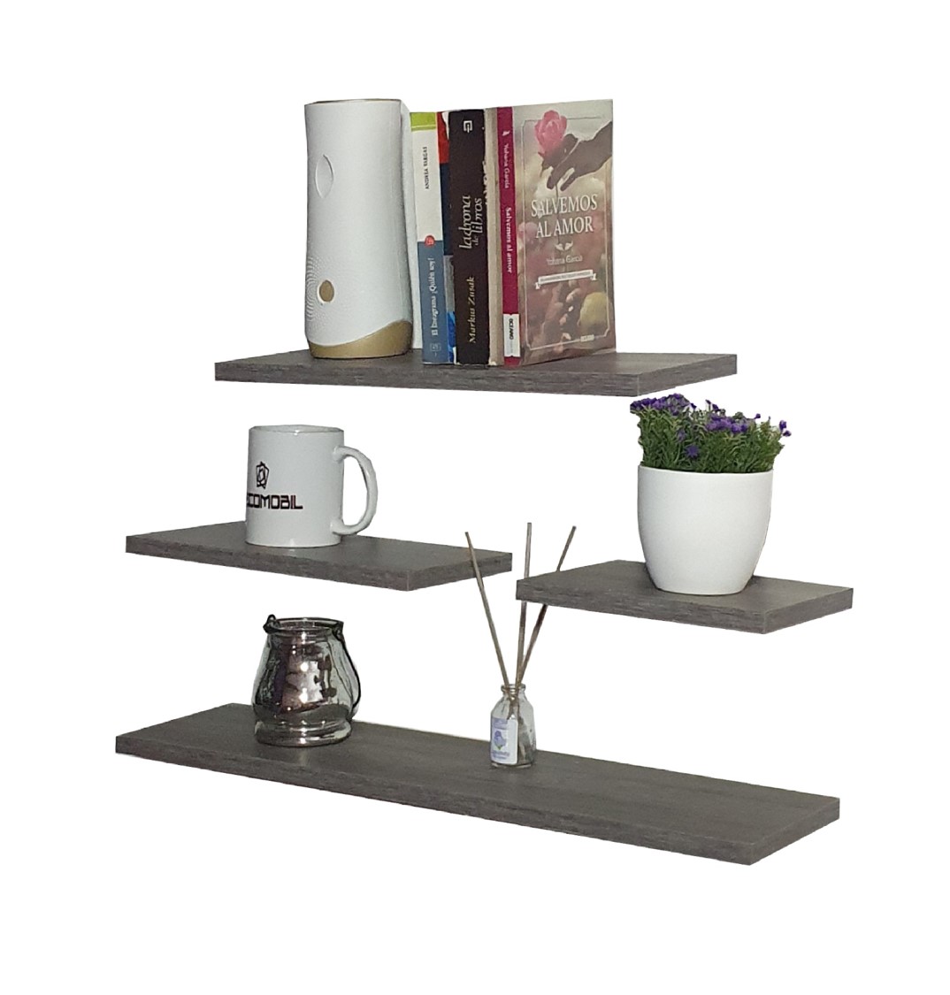 Set 4 Repisas Flotantes Minimalistas Melamina 20/30/40/60x15