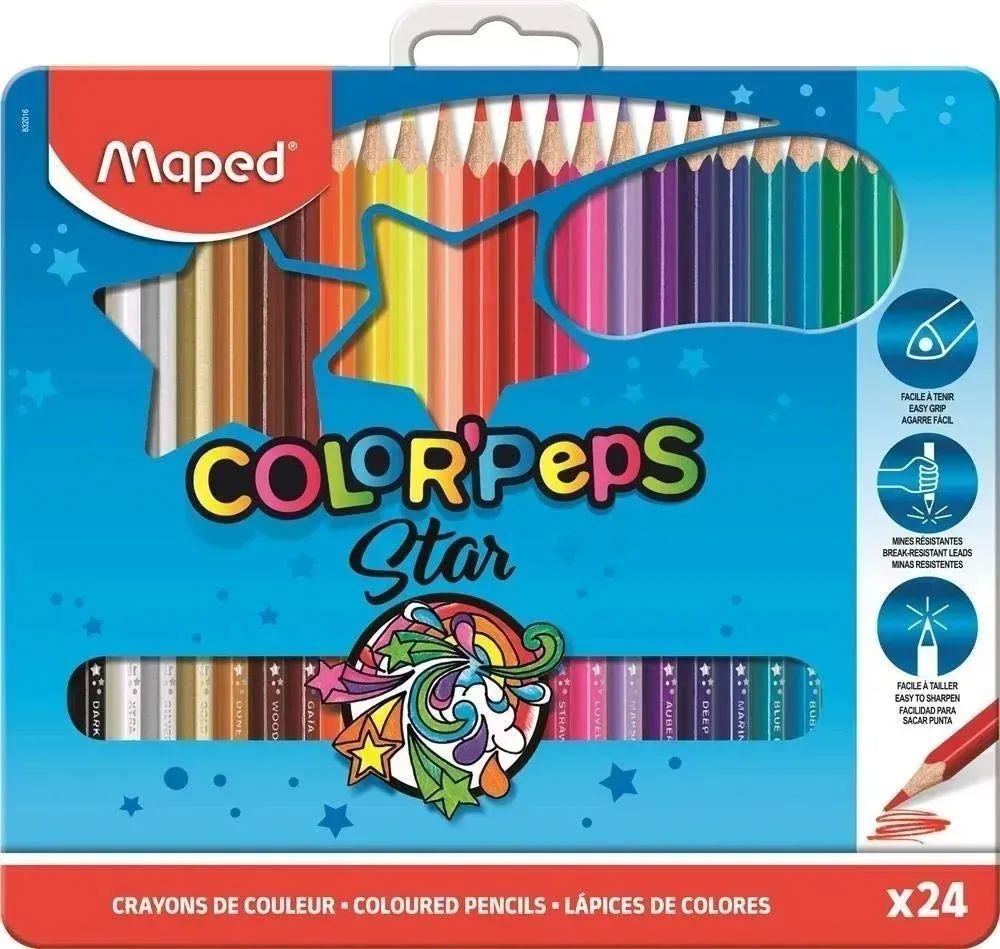 24 Lápices De Colores Maped Colorpeps Star Estuche De Metal 