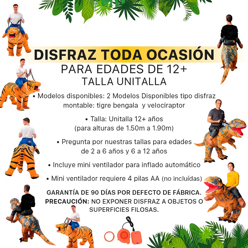 Disfraz Inflable tipo Montar Tigre  Halloween Adulto Unitalla Talla 12+ años