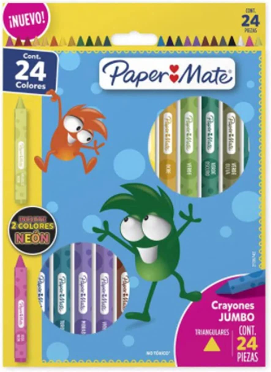 Paper Mate crayones jumbo triangulares con 24 piezas, incluye 2 crayones neón