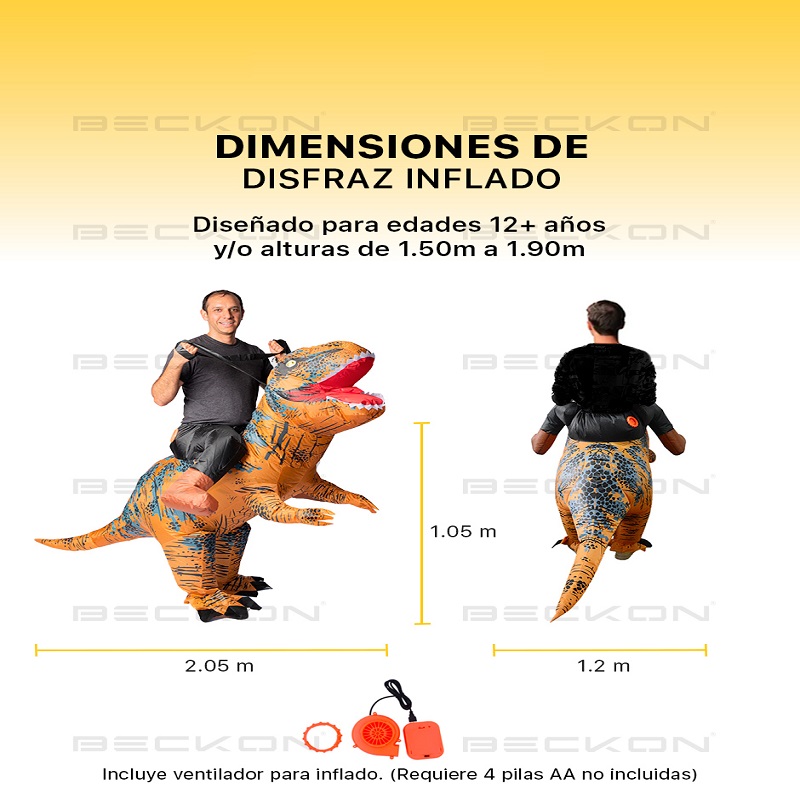 Disfraz Inflable tipo Montar Dinosaurio velociraptor Halloween Adulto Unitalla Talla 12+ años