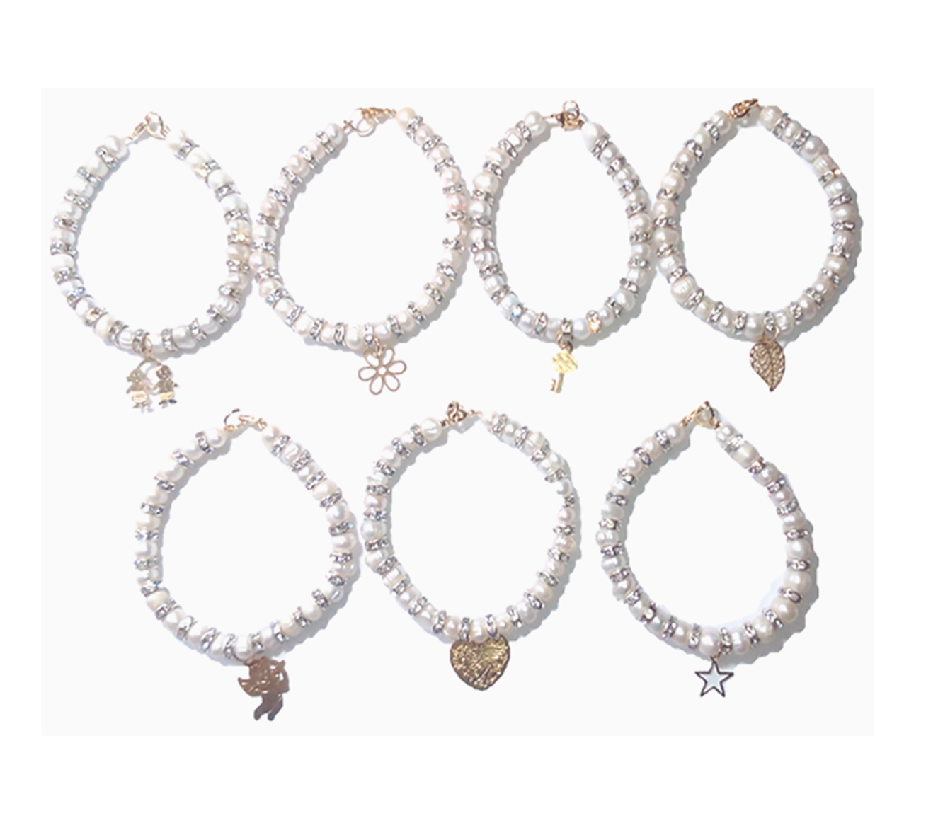 Pulseras Elegantes Semanario Perlas Cultivadas Dijes Chapa de Oro A058