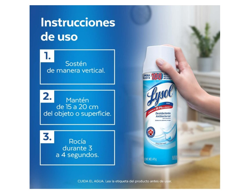 Lysol Desinfectante Antibacterial Spray 538 Gr Elimina el 99% de virus y bacterias