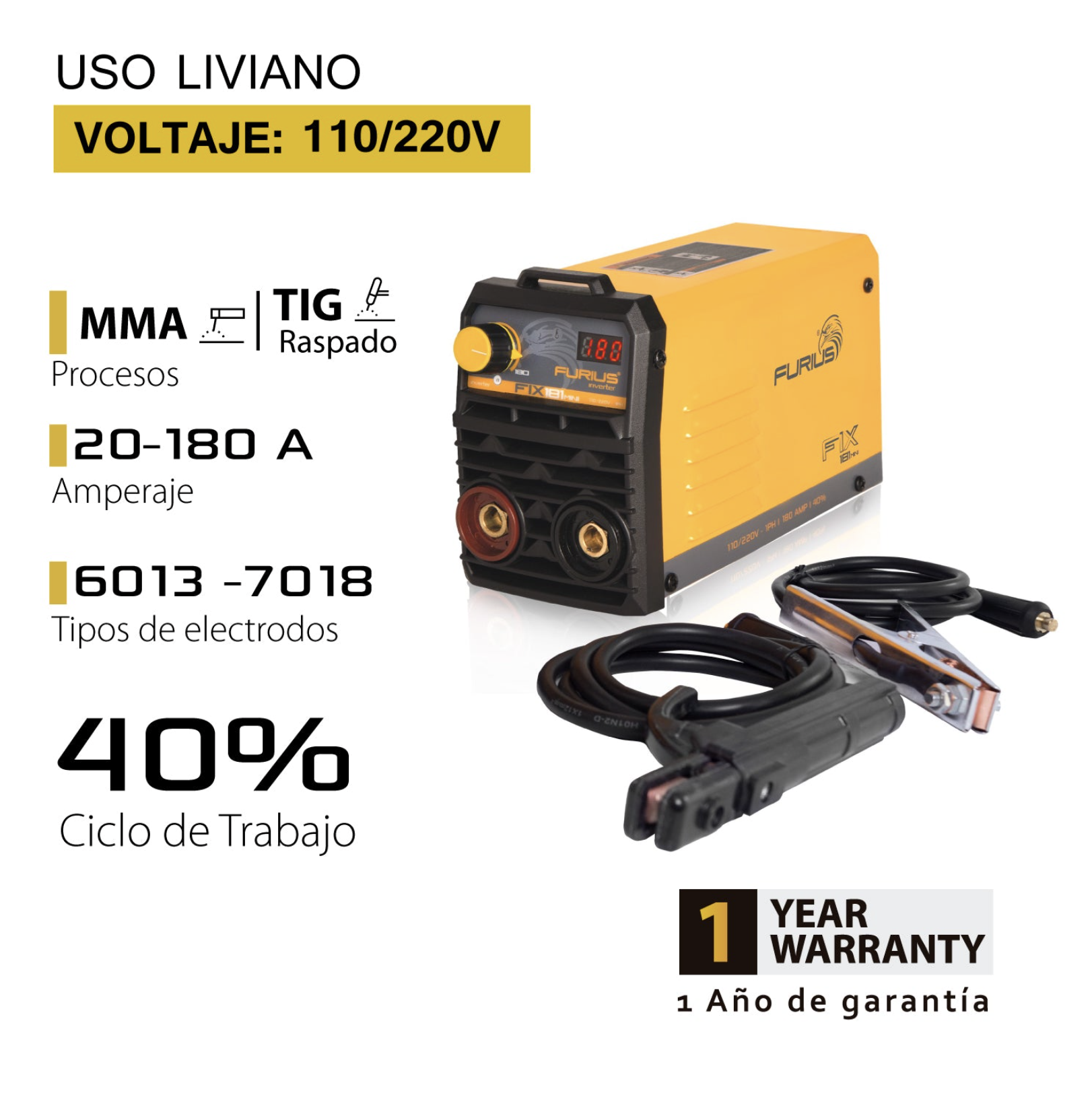 Soldadora inversor mini 180AMP 110/220V FIX 181 FURIUS 