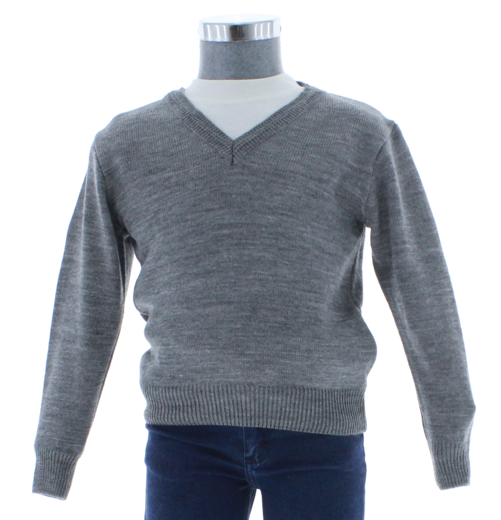 Sueter Niño Liso Algodón Gris  Cuello V 2972 1 a 16 Años