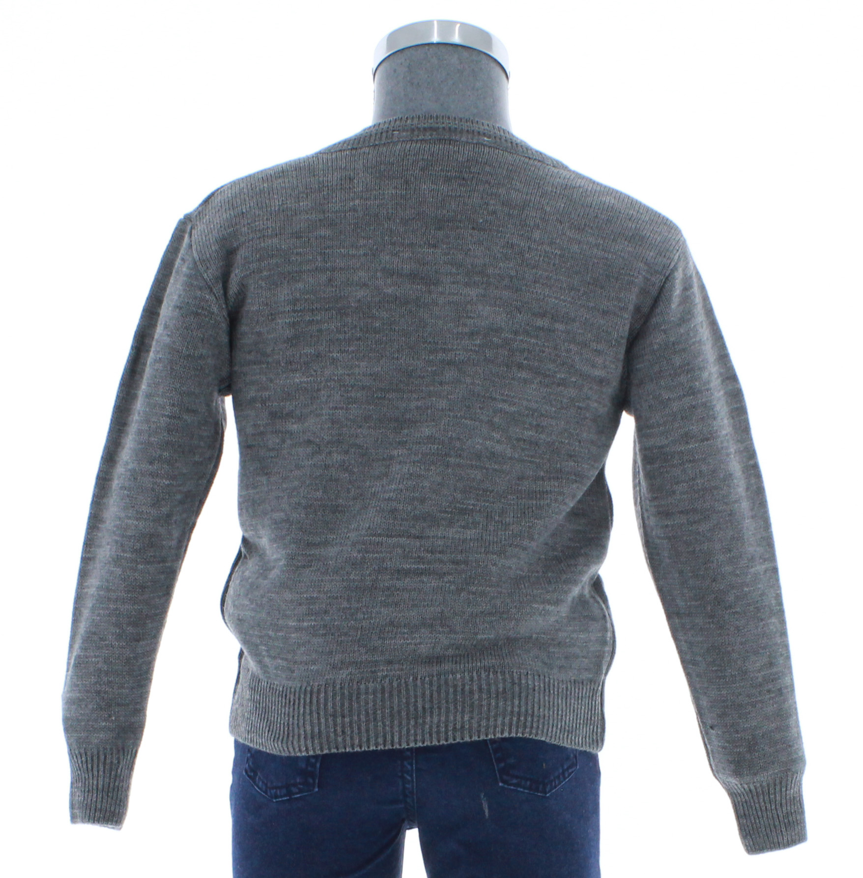 Sueter Niño Liso Algodón Gris  Cuello V 2972 1 a 16 Años
