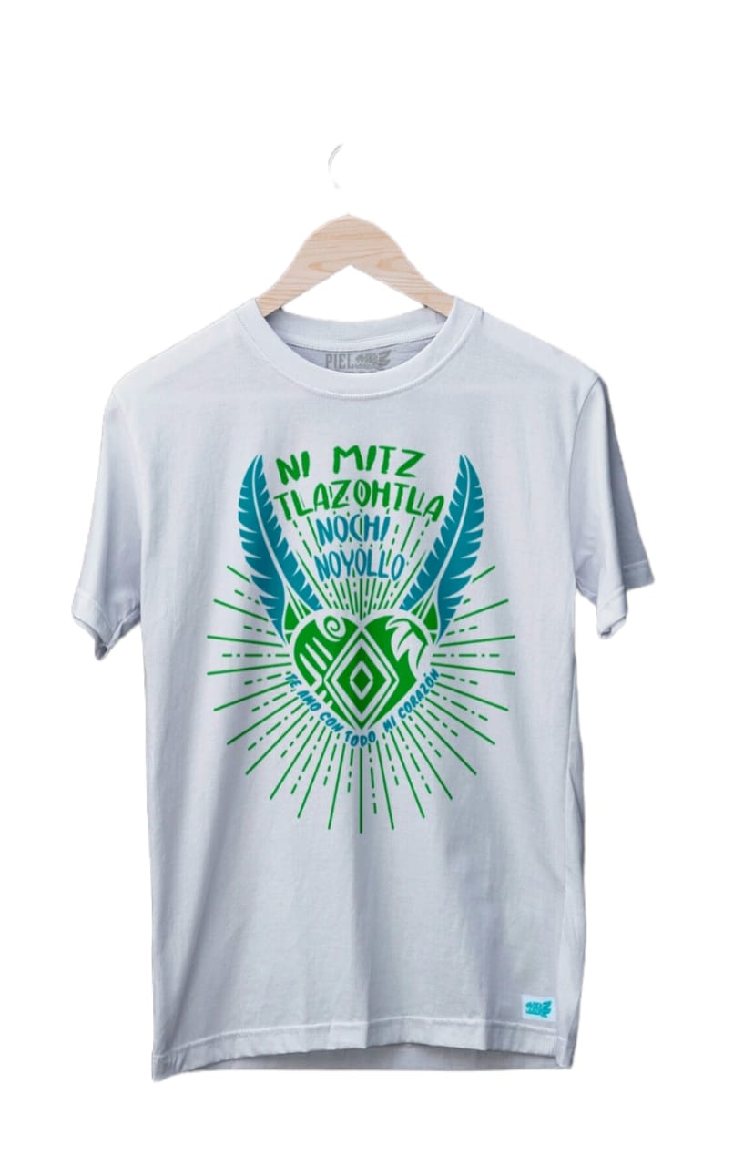 Playera Blanca Ni Mitz Tlazothtla Nochi Noyollo / Te amo con todo mi corazón