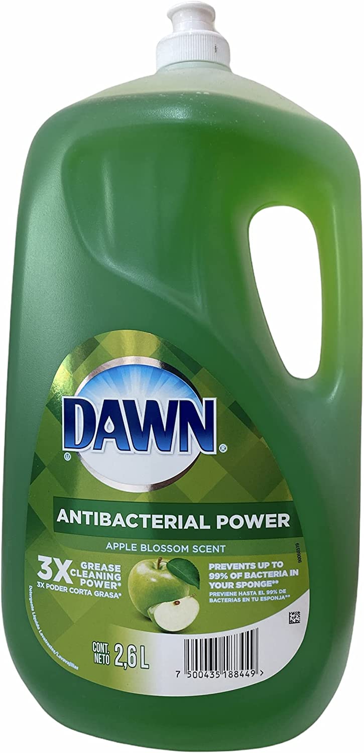 Dawn Lavatrastes Lavavajillas Antibacterial Power, Liquido, APPLE BLOSSOM SCENT, 3X Grease Cleaning Power, 2.6 L.