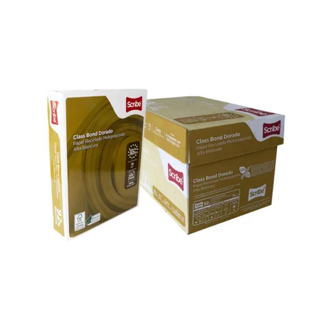 Caja De Hojas Blancas 5000 Scribe Class Bond Dorado Carta