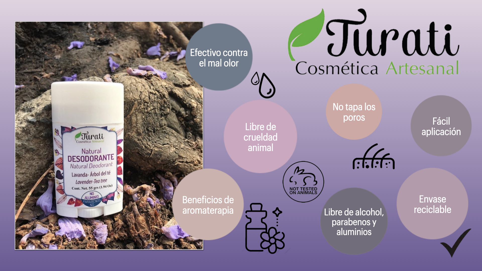 Desodorante natural Turati aroma Lavanda-árbol de té 3 piezas