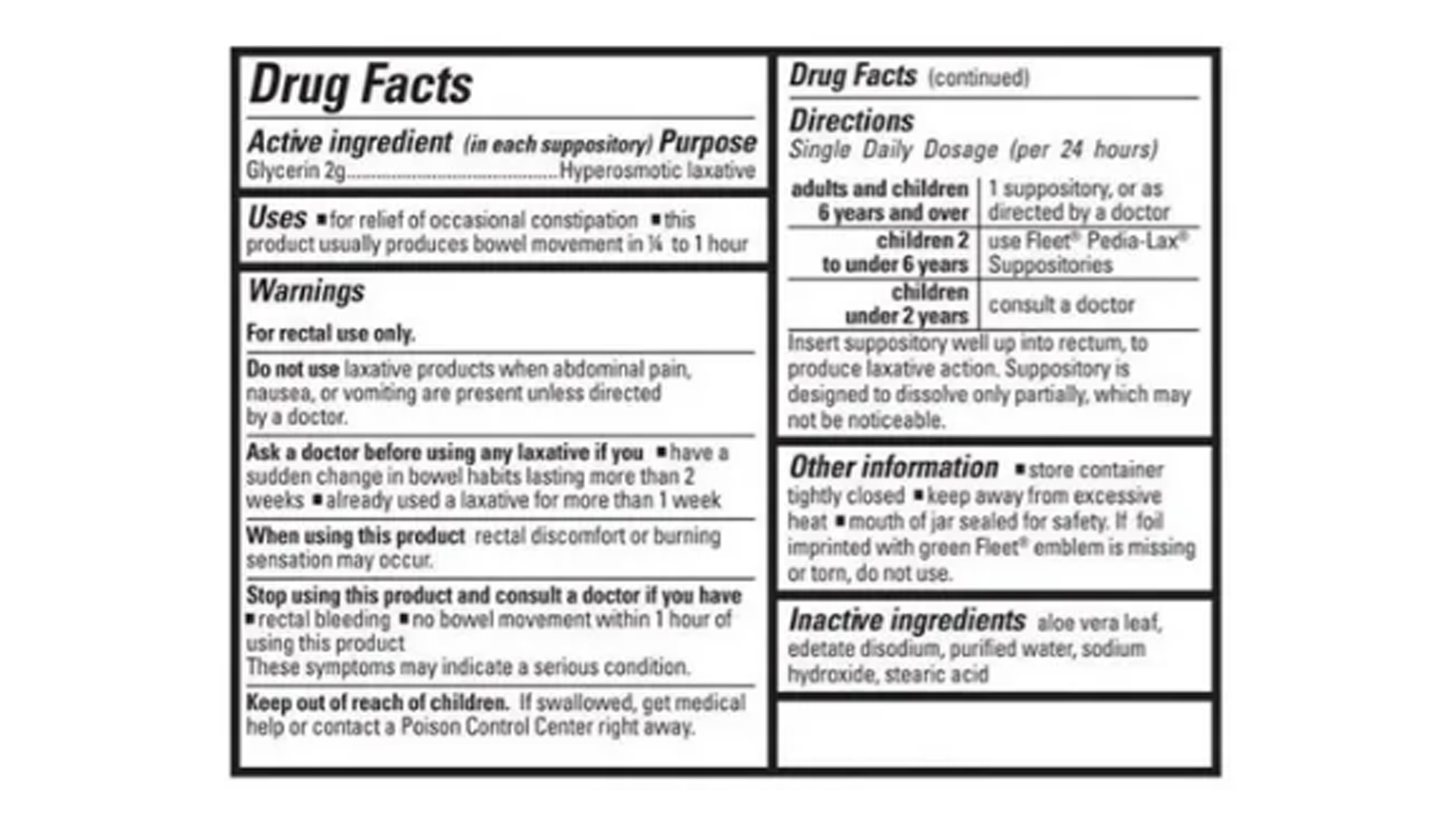 Fleet Supositorios Con Glicerina Y Aloe Vera 100pz Sencillos 