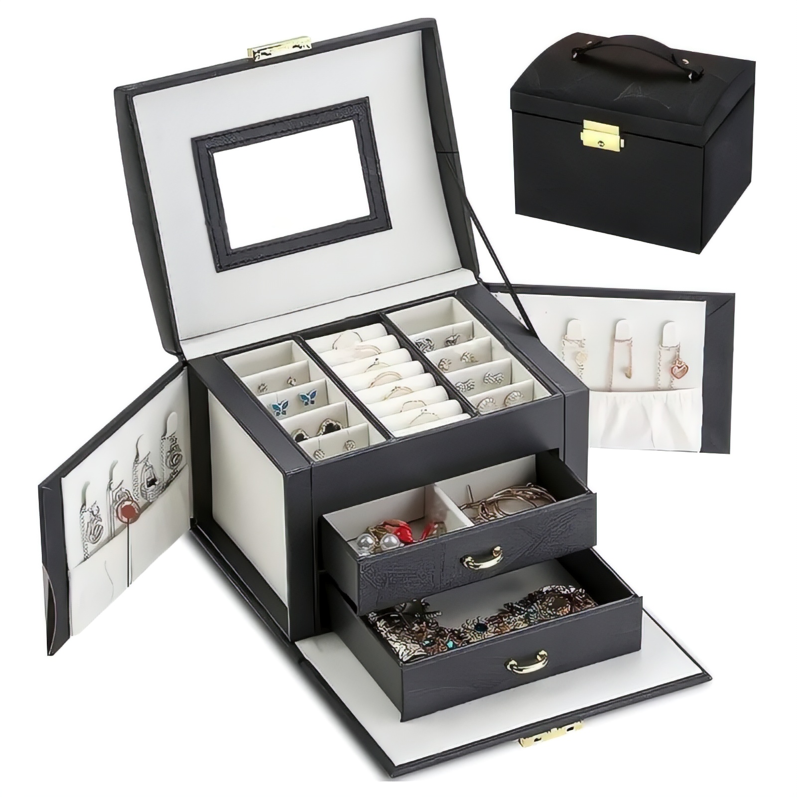 Joyero para hombre, organizador de joyas de 2 capas con 1 cajón para  almacenamiento de anillos, collares, aretes y relojes, color gris