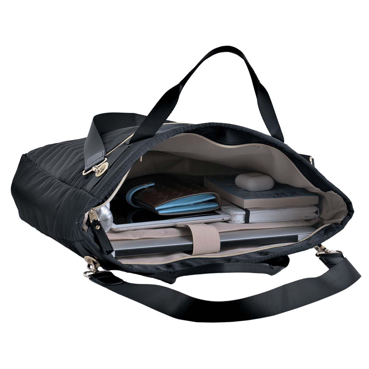 LuckyLy Bolsa para Laptop Mujer hasta 15.6 Pulgadas, Moderna con Múltiples Compartimentos, Modelo Lacy, Negro