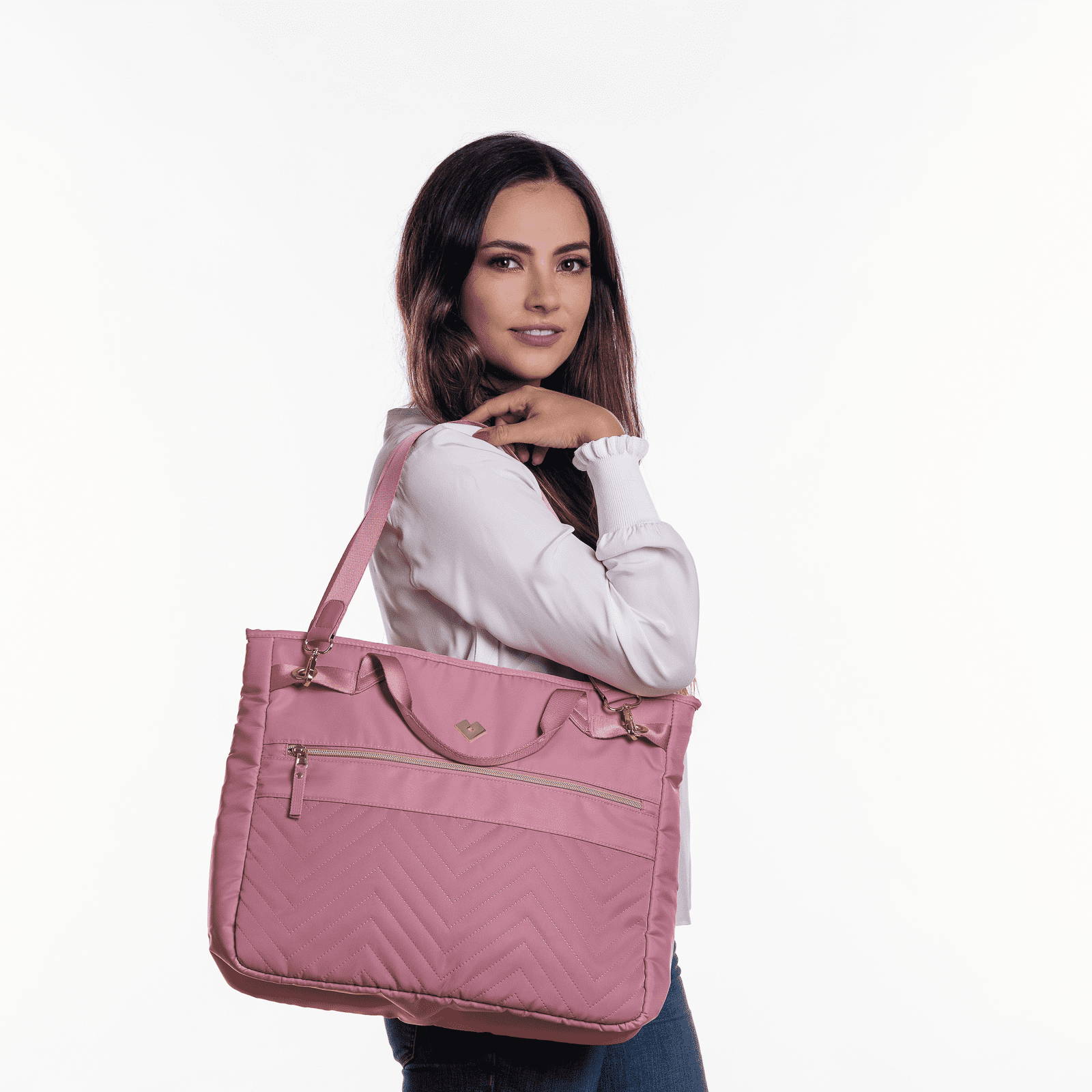 LuckyLy Bolsa para Laptop Mujer hasta 15.6 Pulgadas, Moderna con Múltiples Compartimentos, Modelo Lacy, Rosa