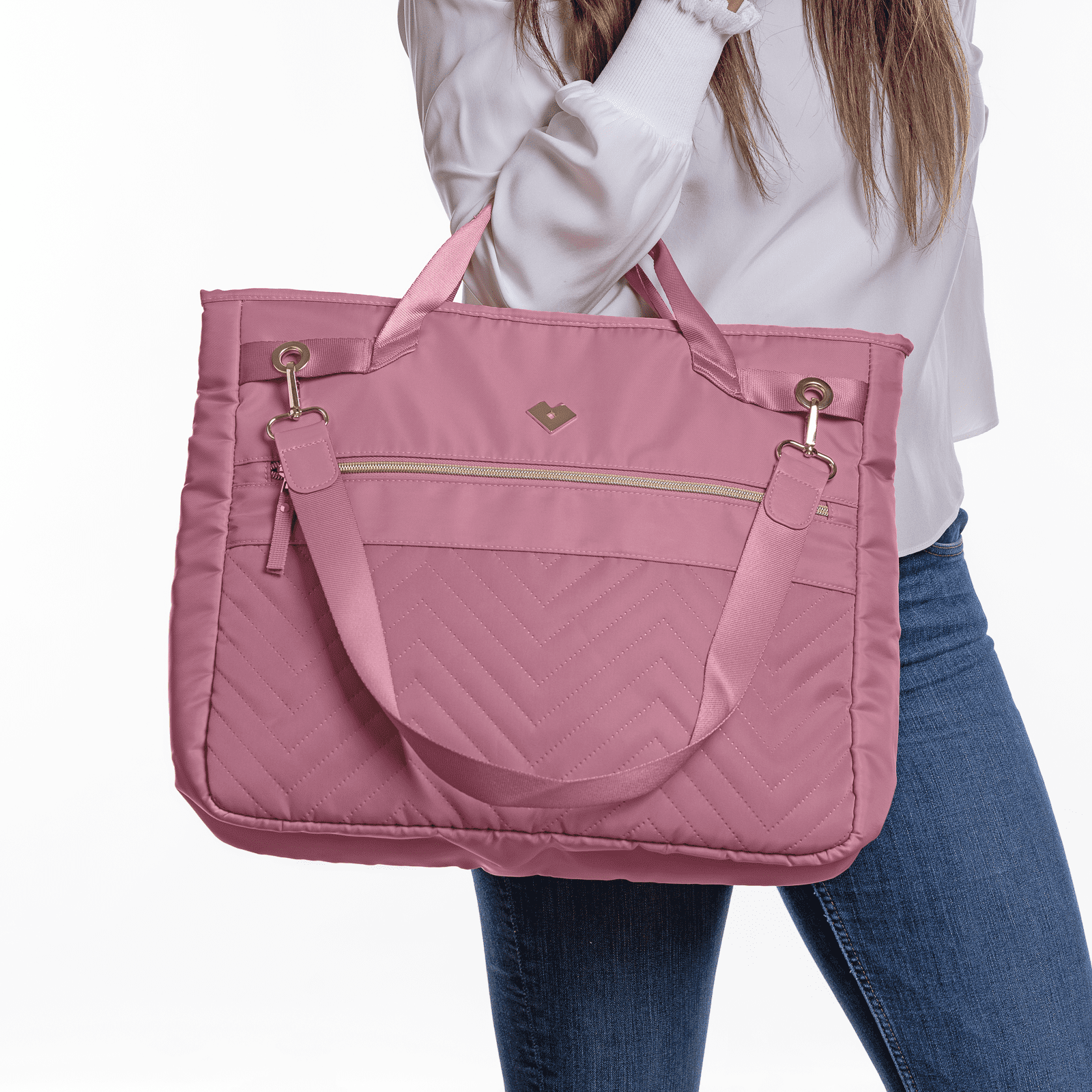 LuckyLy Bolsa para Laptop Mujer hasta 15.6 Pulgadas, Moderna con Múltiples Compartimentos, Modelo Lacy, Rosa