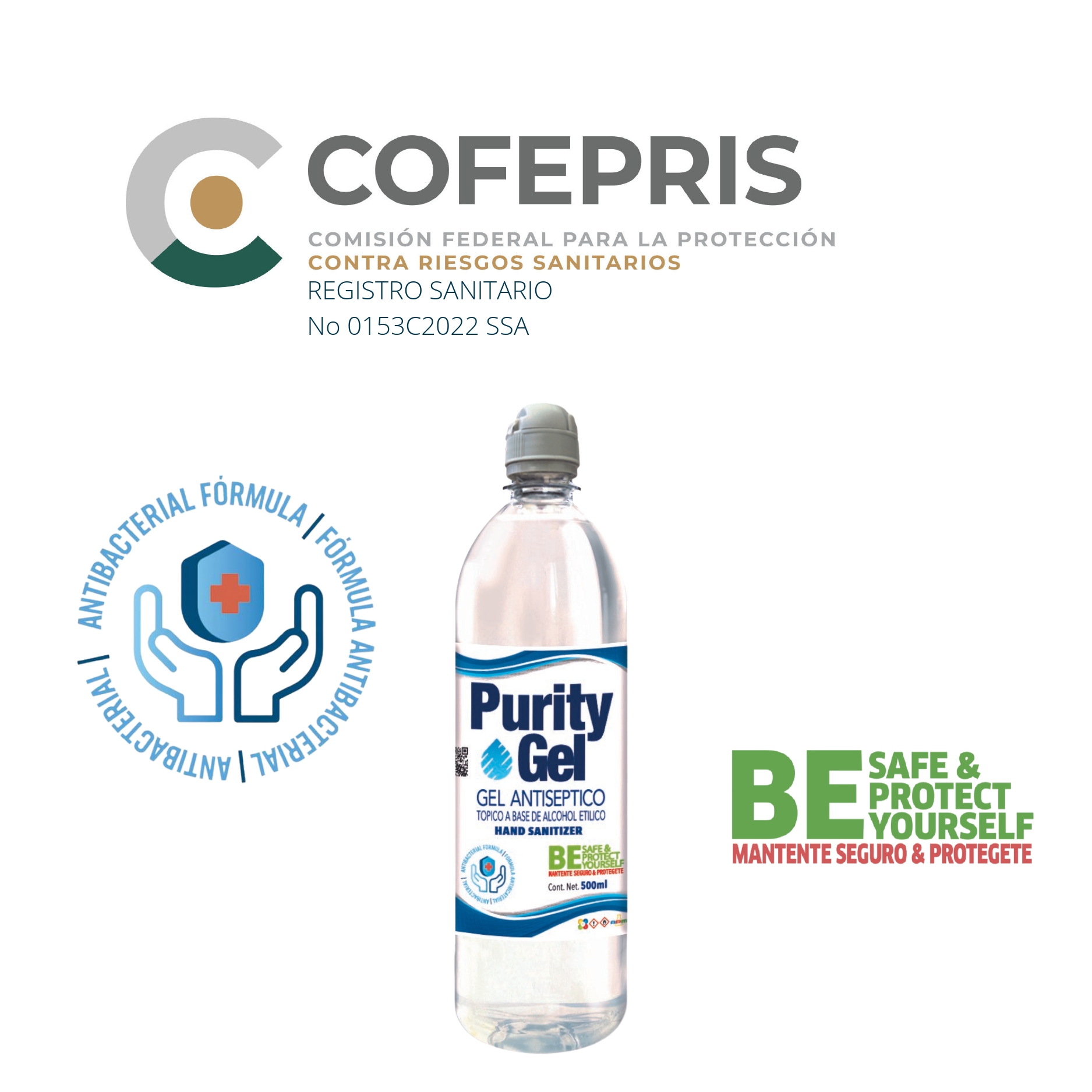 Gel Antibacterial Para Manos 500ml Purity Gel Mayoreo 2 pzas