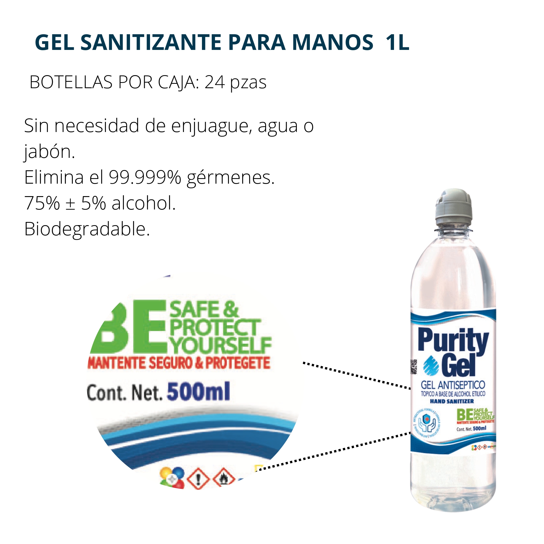 Gel Antibacterial Para Manos 500ml Purity Gel Mayoreo 2 pzas