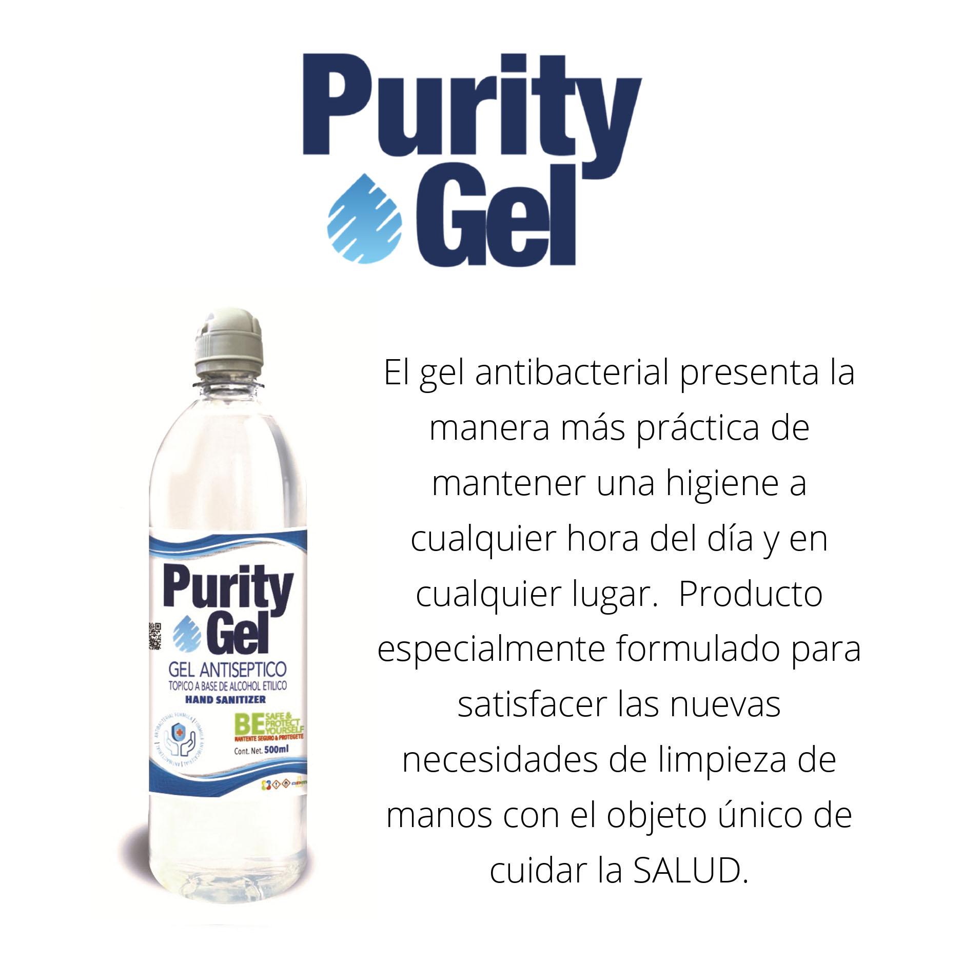 Gel Antibacterial Para Manos 500ml Purity Gel Mayoreo 2 pzas