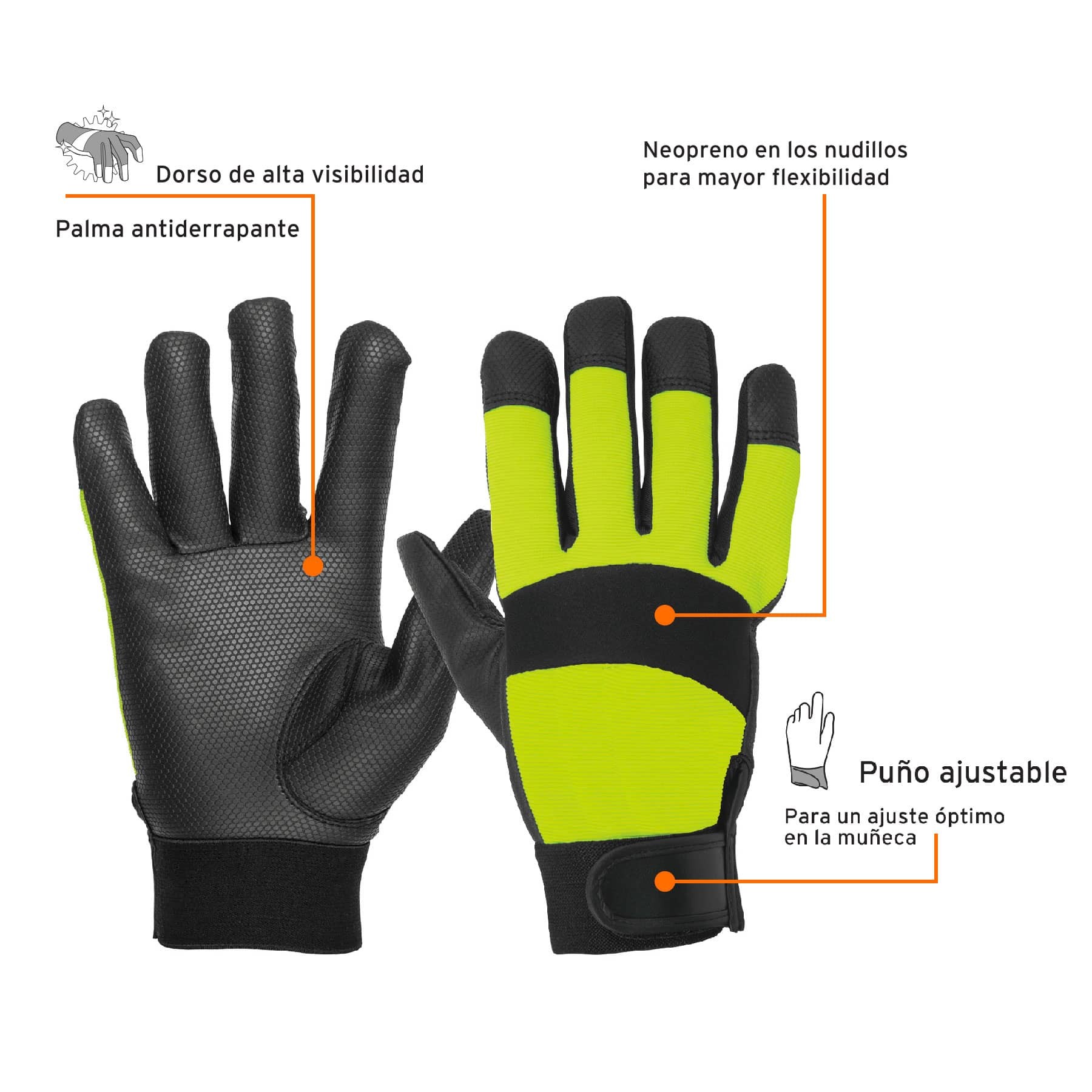 Guantes Mecánico Palma Antiderrapante Alta Visibilidad Truper 13194