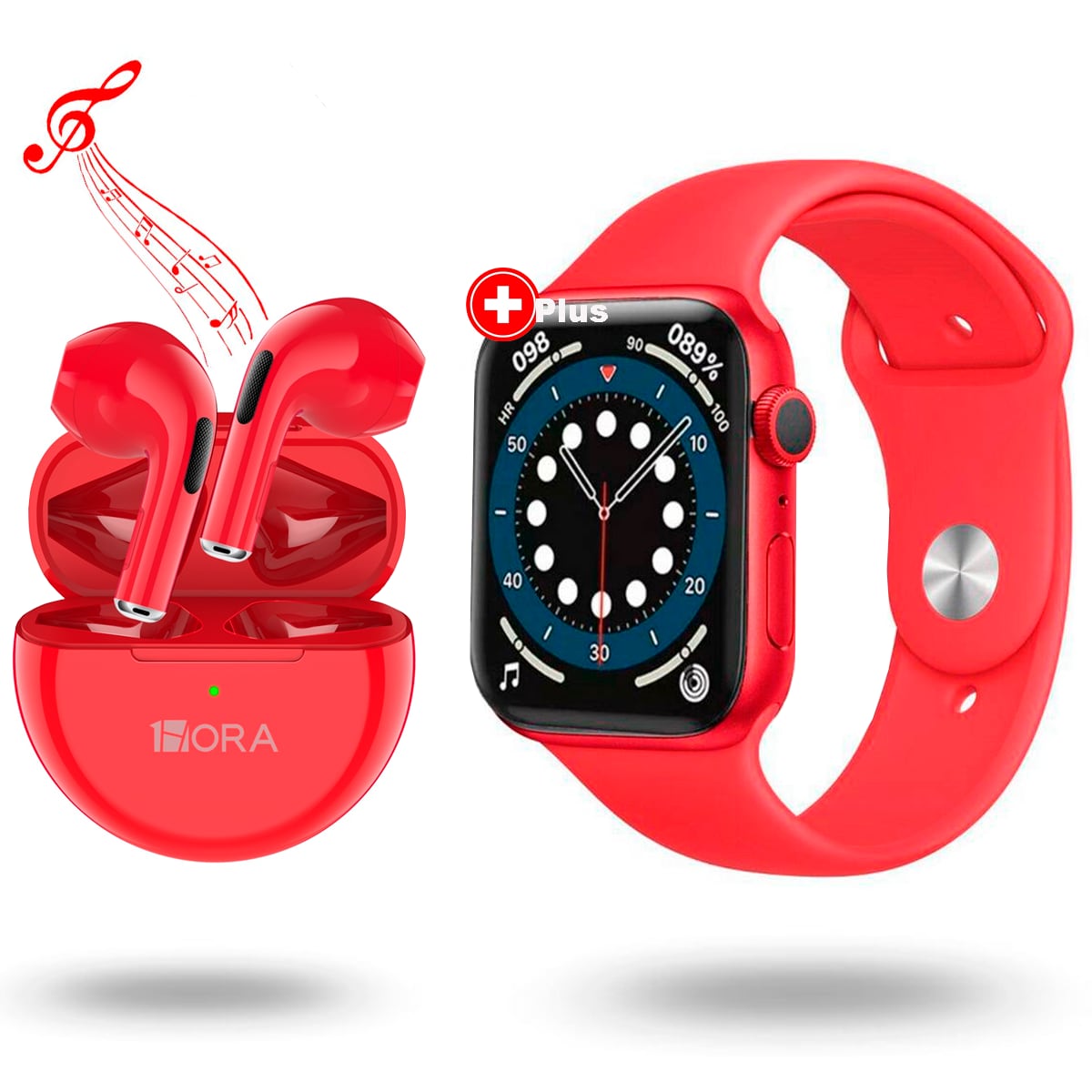 Smartwatch T500+plus Bluetooth Reloj Inteligente Mas Audifonos Inalámbricos In-ear Manos Libres Aut119 Con Bluetooth 5.0 Diseño Ergonómico Color Rojo
