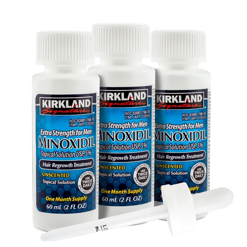 Minoxidil Kirkland 5% Solución Tópica 3 Meses ( 3 Frascos de 60ml c/u Total 180ml) Incluye Aplicador. 