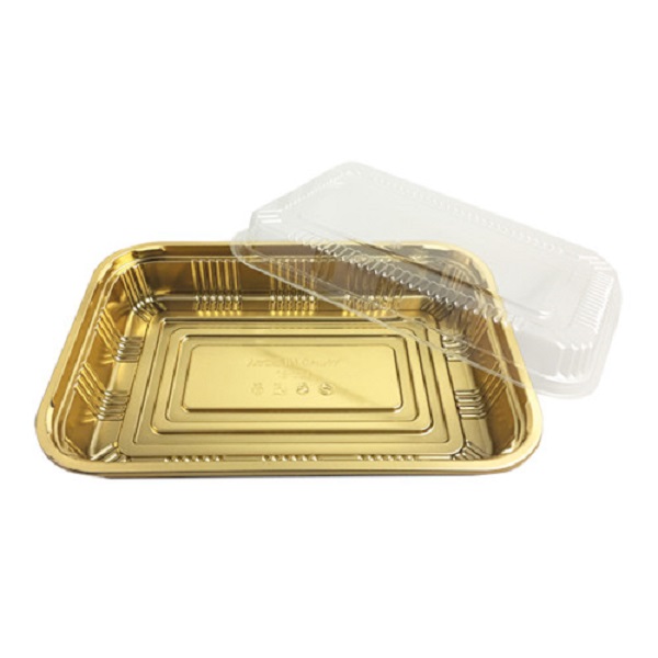 Charola Dorada Con Tapa De Plástico Transparente 23 Cm.