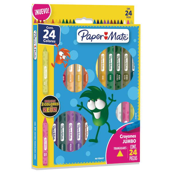 Paper Mate crayones jumbo triangulares con 24 piezas, incluye 2 crayones neón