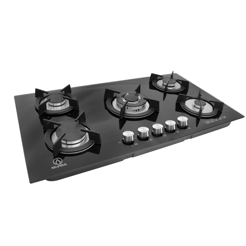 Parrilla de gas empotrable de 5 quemadores SUPRA ONIX parrilla a gas de 90cm con cubierta de cristal templado negro