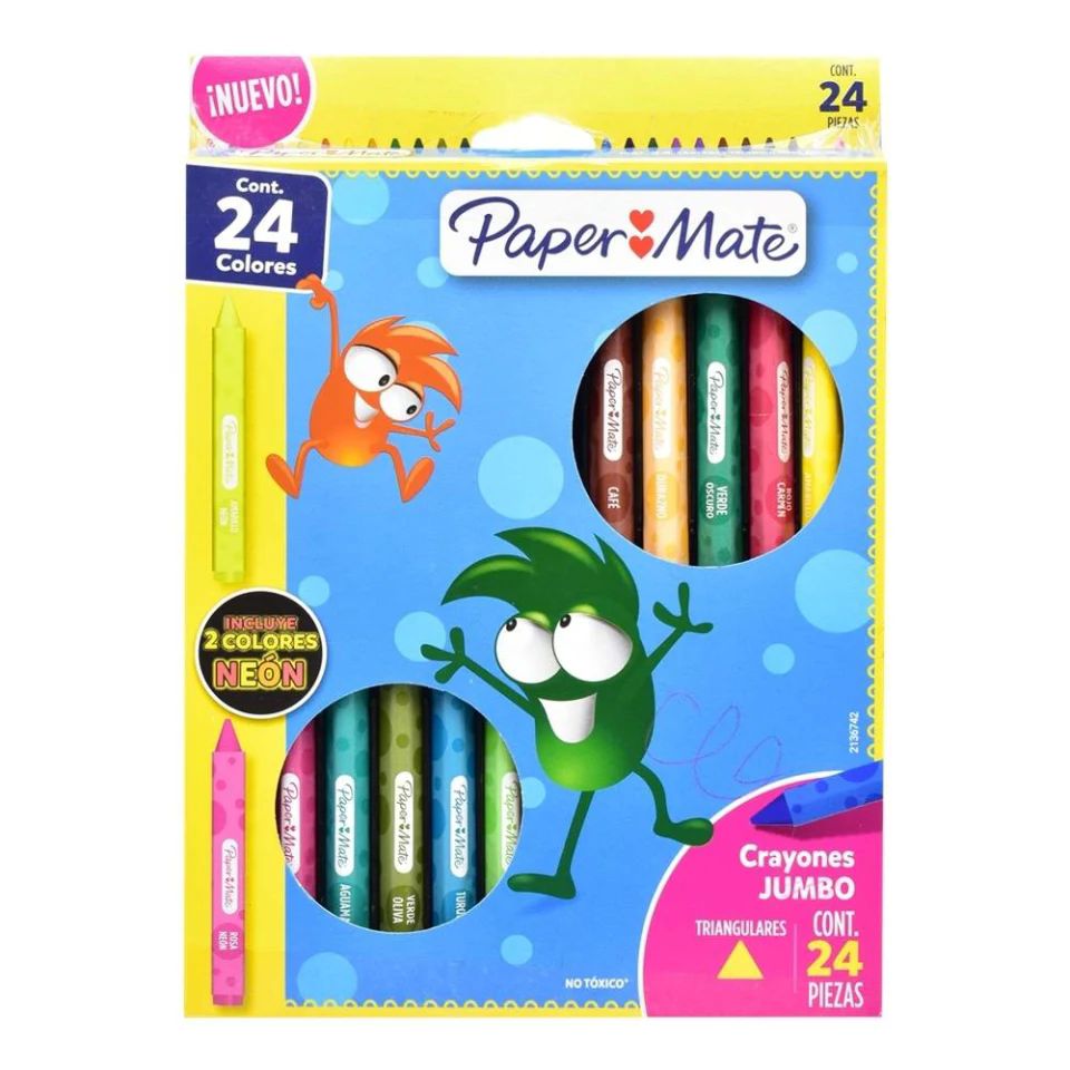 Paper Mate crayones jumbo triangulares con 24 piezas, incluye 2 crayones neón