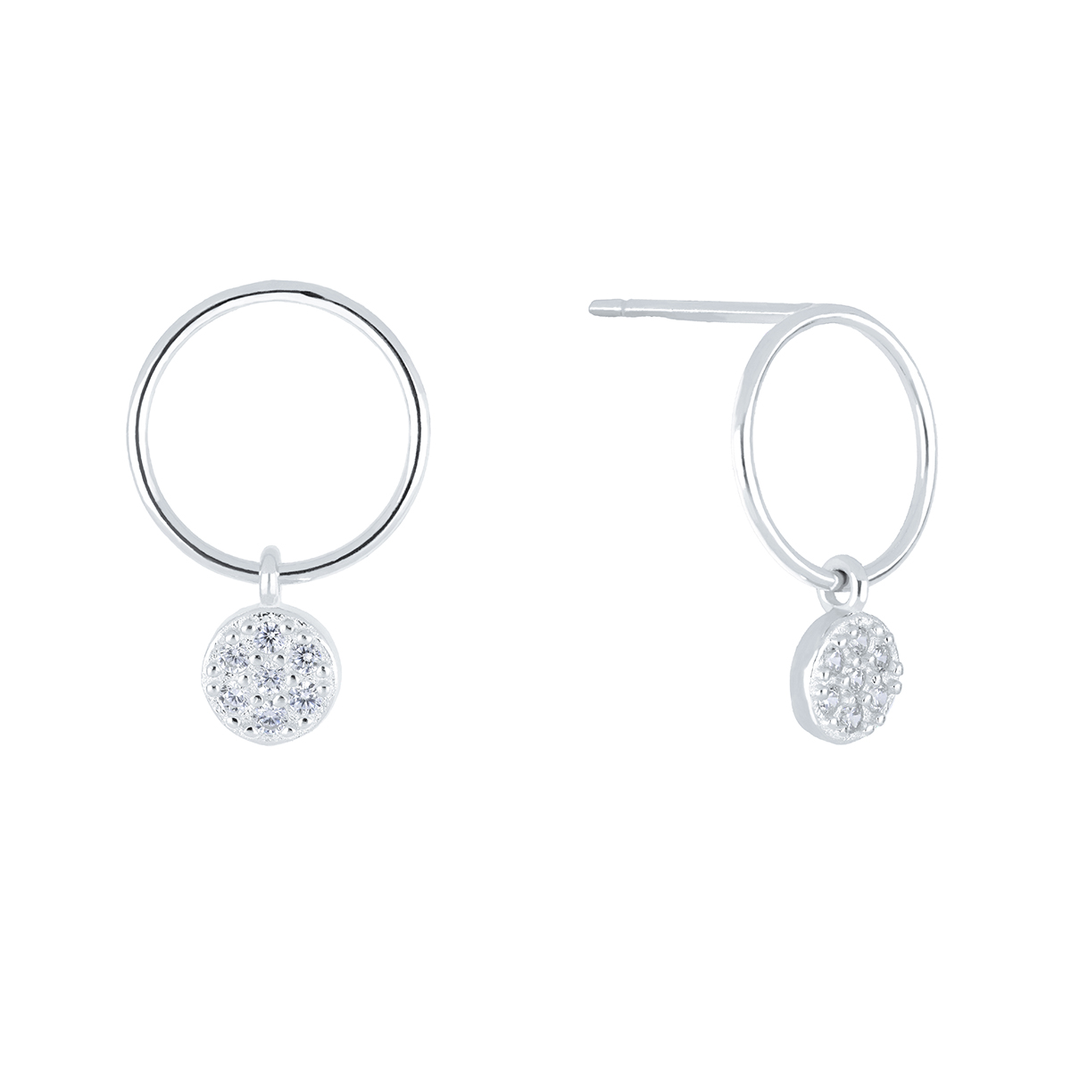 ARETE ARO CON DISCO Y ZIRCONIAS PLATA