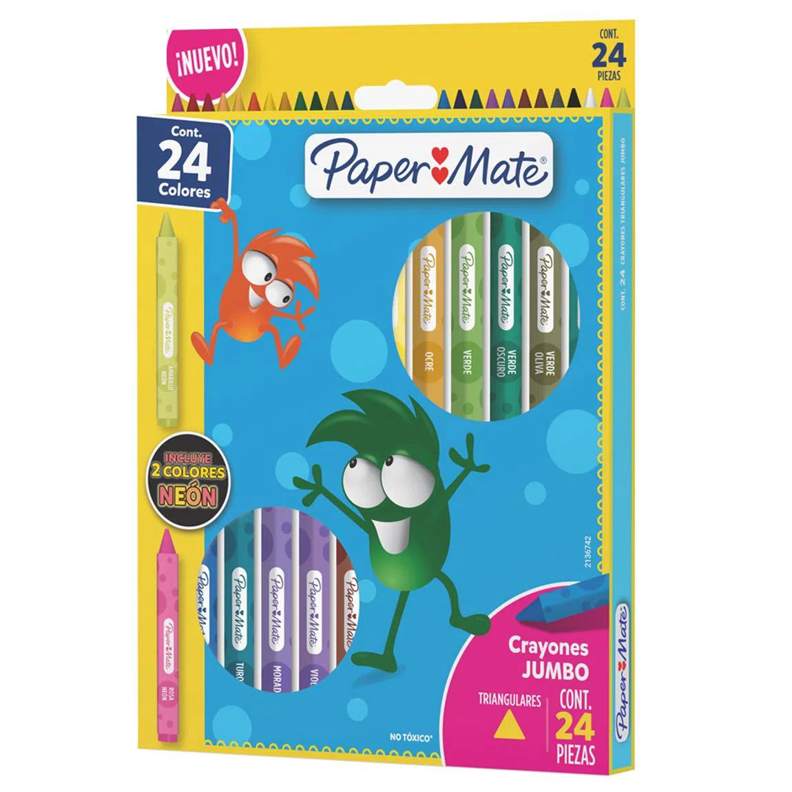 Paper Mate crayones jumbo triangulares con 24 piezas, incluye 2 crayones neón