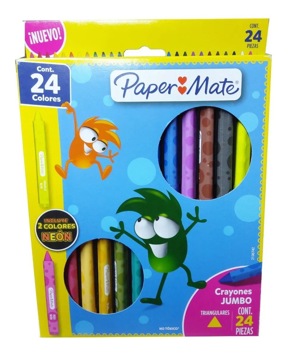 Paper Mate crayones jumbo triangulares con 24 piezas, incluye 2 crayones neón