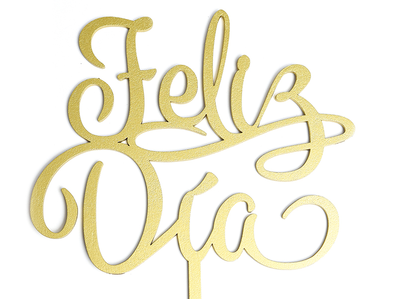 Letrero Pastel Cake Topper Feliz Dia Gold BdLG-010