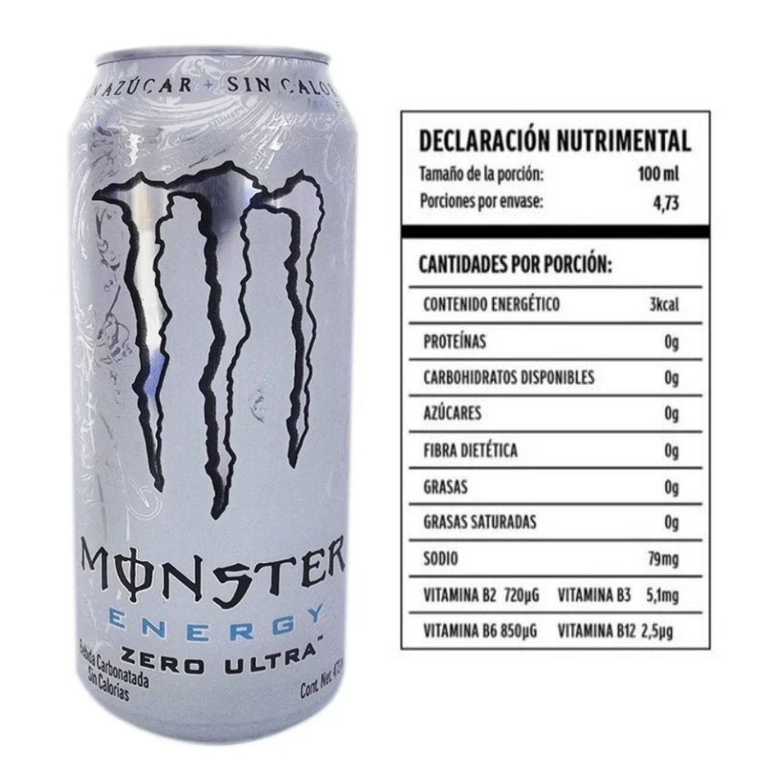 Bebida Energizante Monster Zero Ultra 473 Ml Sin Azúcar
